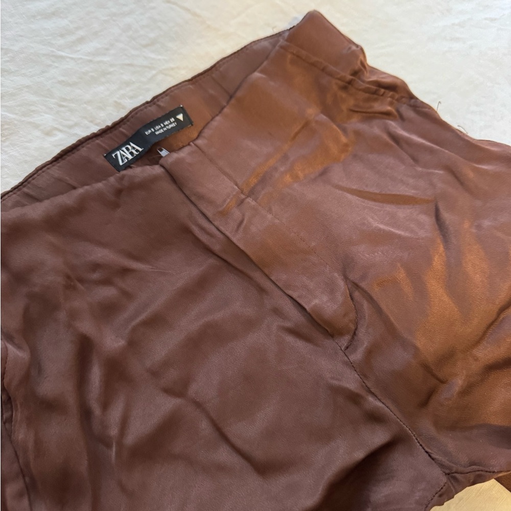 Zara Brown Satin Pants - Picture 2 of 4